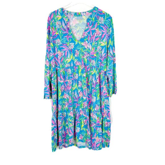 NWT Lilly Pulitzer Alaina Dress Formentera Turquoise Keep On Beleafing Size XL - Picture 2 of 12